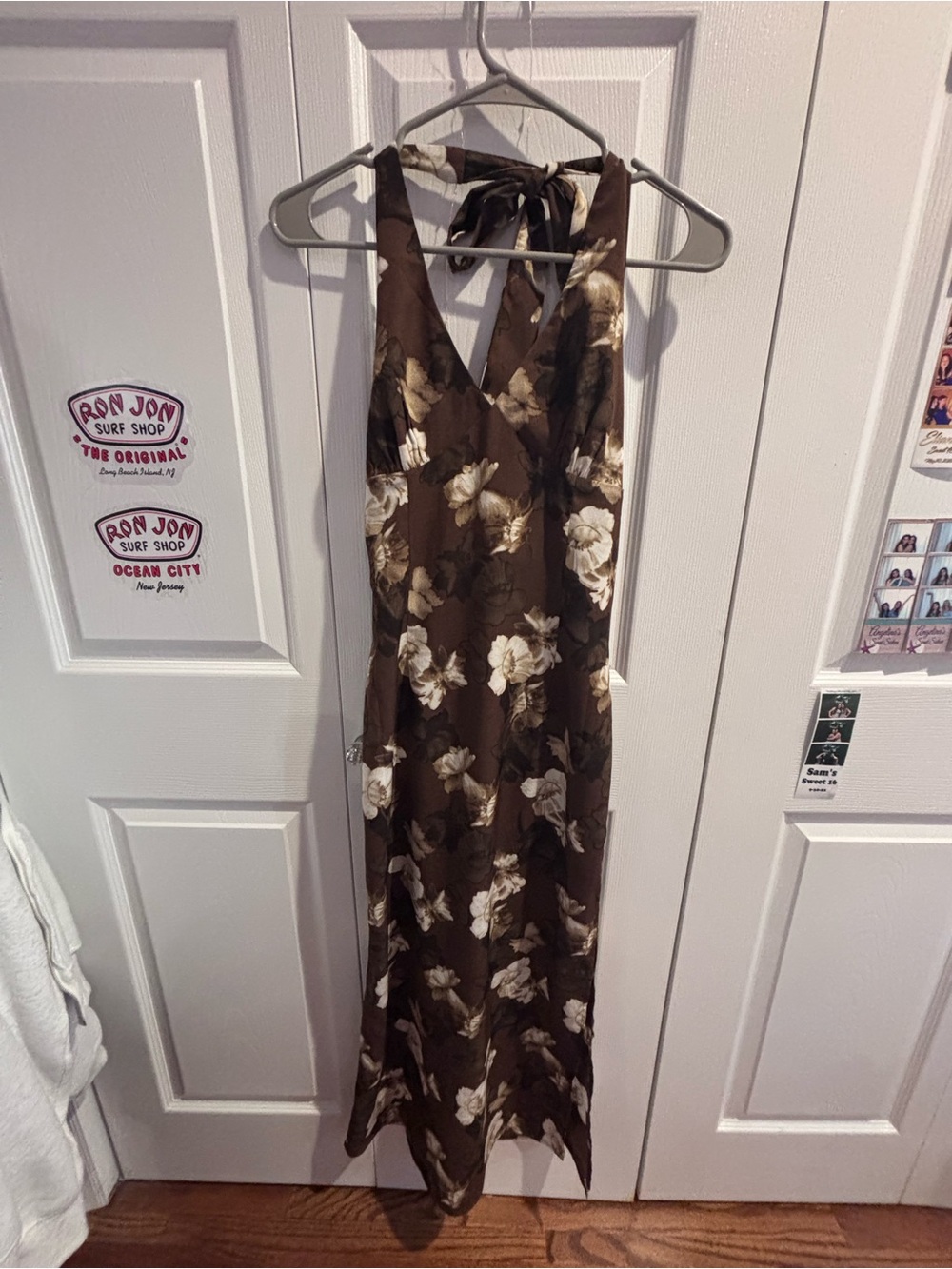 Floral Halter Maxi Dress in Brown and Ivory